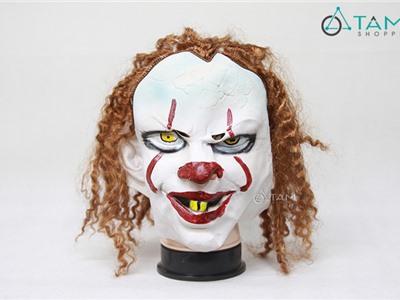 Mặt nạ Joker chú hề ma quái cao su có tóc HLW-MN-62